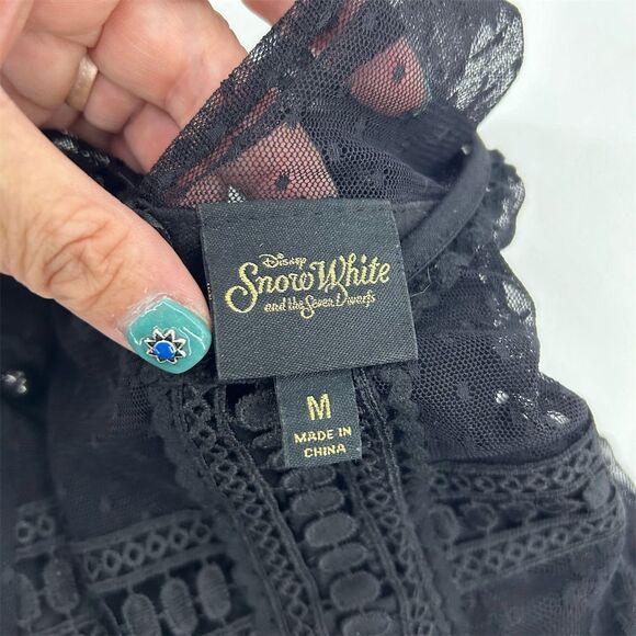 Disney Snow White Black Lace Swing Dress M Polka Dot Party Long Sleeve - Picture 7 of 11